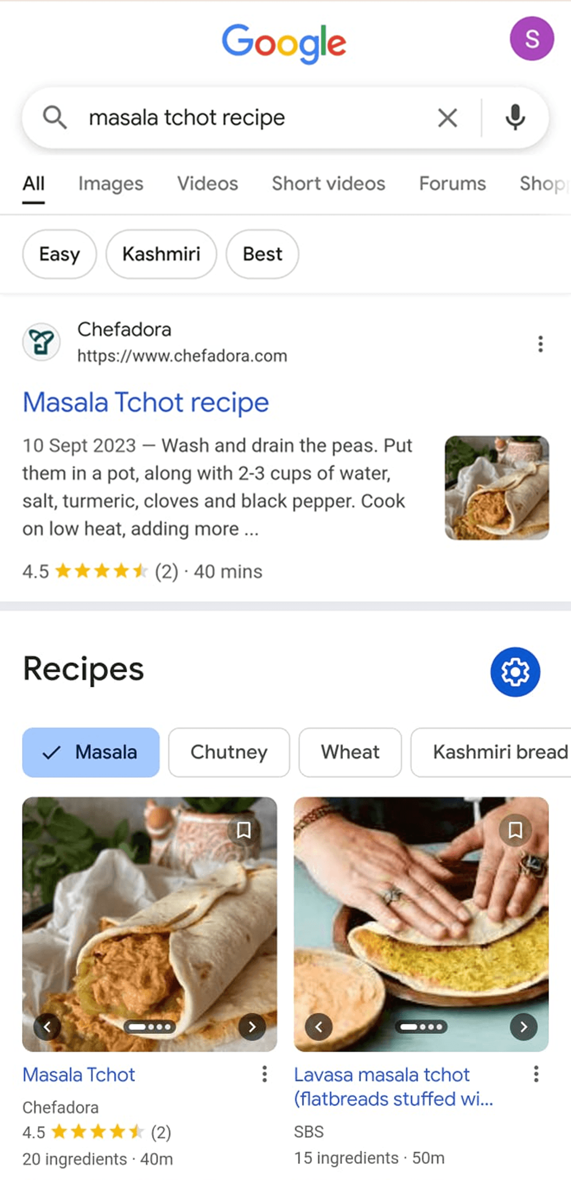 Google Search Results Mobile